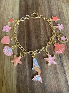Handmade Coral Pink Mermaid Charm Bracelet